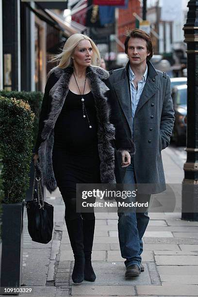 Emma Noble and her fiance Conrad Baker are seen shopping for wedding rings at Tiffany & Co, ahead of their September wedding, on February 14, 2011 in...