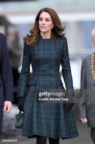Catherine, Duchess of Cambridge officially opens V&A Dundee and greet members of the public on the waterfront on January 29, 2019 in Dundee, Scotland.