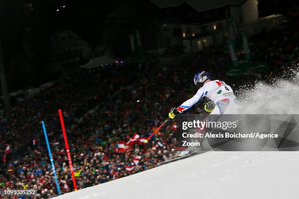 Alexis Pinturault of France takes 2nd place during the Audi FIS Alpine Ski World Cup Men's Slalom on January 29, 2019 in Schladming Austria.