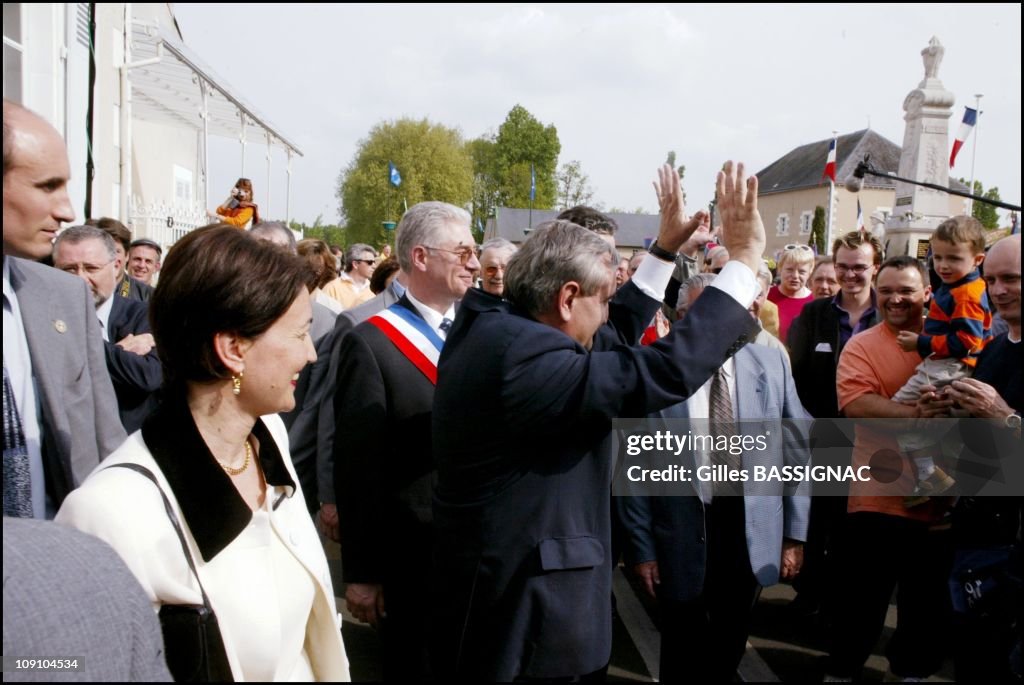 New French Prime Minister Jean-Pierre Raffarin Back To His Native Poitou-Charentes Region On August 5Th, 2002 In Chasseneuil, France.