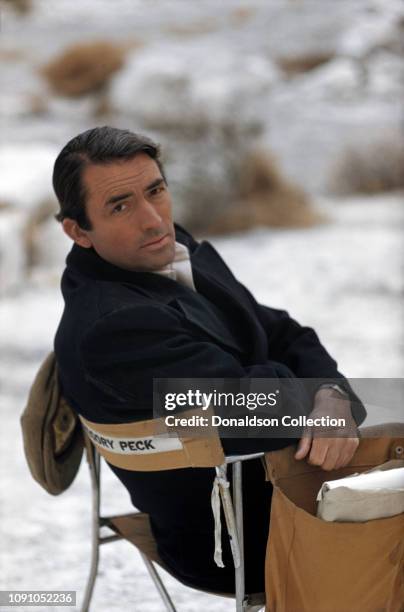 Actor Gregory Peck on the set of the 1958 Western "The Big Country".