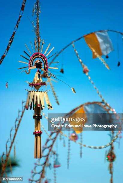 beautiful decorative balinese penjor. - nyepi stock pictures, royalty-free photos & images