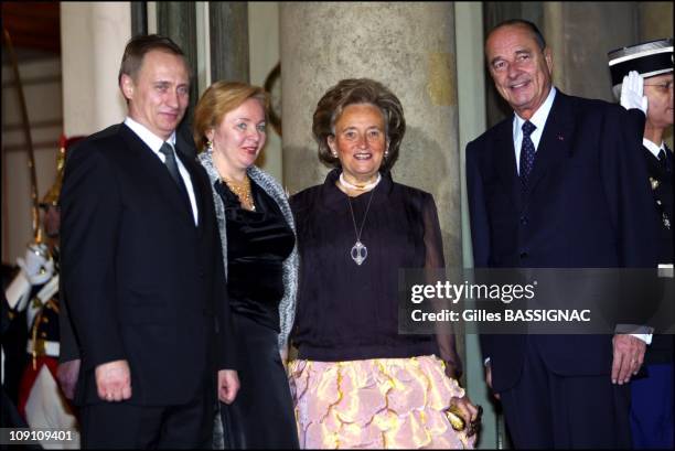 Gala Diner At The Elysee Palace For Russian President Vladimir Putin Visits In France On October 2Nd, 2003 In Paris, France. Left To Right: Vladimir...