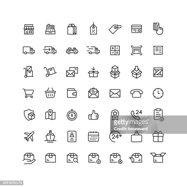 delivery & logistic outline icons - thumbs up group stock illustrations