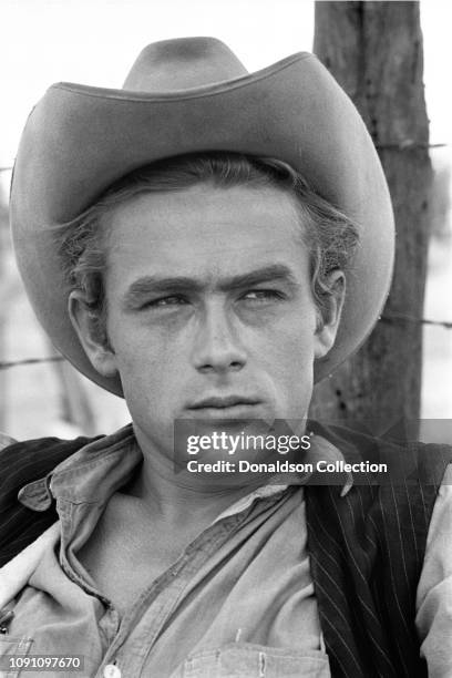 July 1955: Actor James Dean on the set of the movie "Giant" in July 1955 in Marfa, Texas.