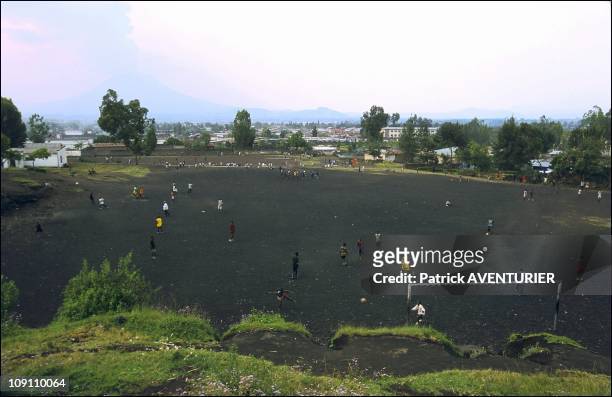 Exclusive: Goma - Two Years Later - Nyiragongo A Volcano In The City. On July 1, 2003 In Goma, Congo. Soccer Stadium In Goma.
