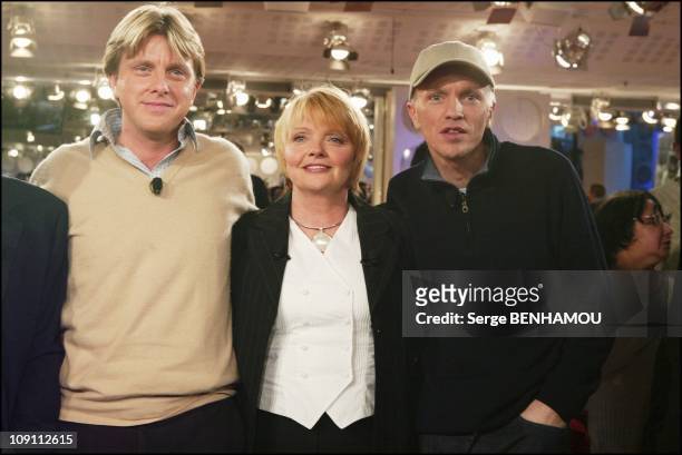 "Special Claude Francois" On Vivement Dimanche. On January 28, 2004 In Paris, France. Claude And Marc Francois With Their Mother Isabelle Foret.
