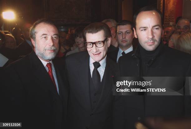 People At Fashion Show "Haute Couture" Yves Saint Laurent In Paris, France. Domenico Del Sol, Yves Saint Laurent And Tom Ford
