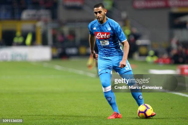 Faouzi Ghoulam of Ssc Napoli in action during Coppa Italia quarter-finals football match between Ac Milan and Ssc Napoli. Ac Milan wins 2-0 over Ssc...