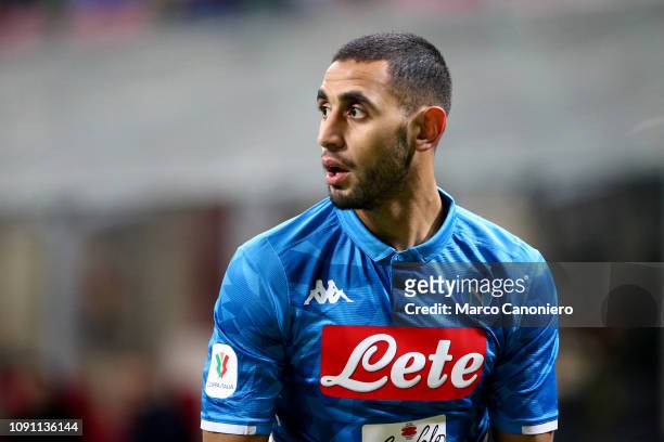 Faouzi Ghoulam of Ssc Napoli during Coppa Italia quarter-finals football match between Ac Milan and Ssc Napoli. Ac Milan wins 2-0 over Ssc Napoli.