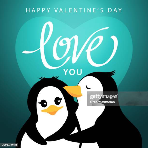 penguins love valentine's day - blowing a kiss stock illustrations