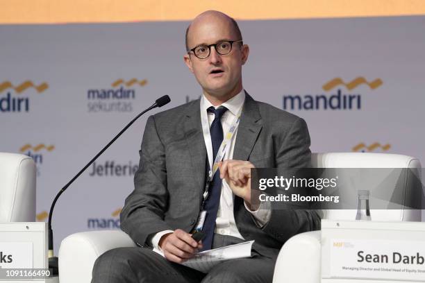 Robin Brooks, chief economist at the Institute of International Finance , speaks during the Mandiri Investment Forum in Jakarta, Indonesia, on...