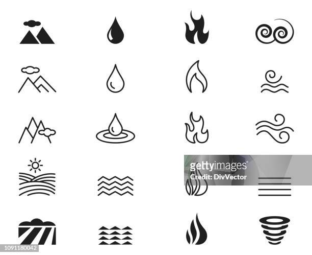 ilustraciones, imágenes clip art, dibujos animados e iconos de stock de cuatro iconos de elementos naturales - fuego