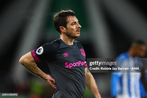 Leighton Baines of Everton during the Premier League match between Huddersfield Town and Everton FC at John Smith's Stadium on January 29, 2019 in...