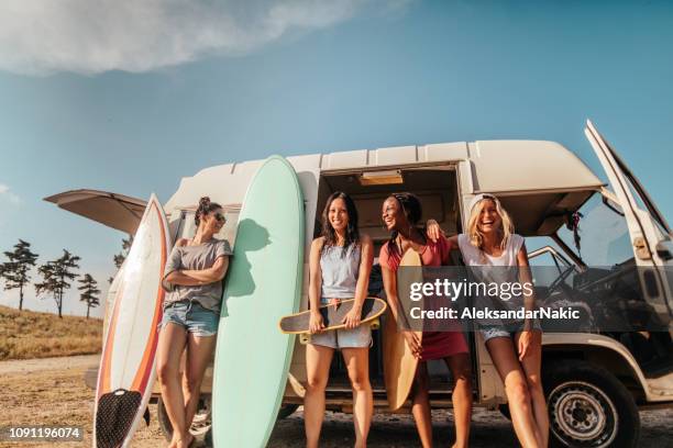 summer adventure with my girlfriends - mini van stock pictures, royalty-free photos & images