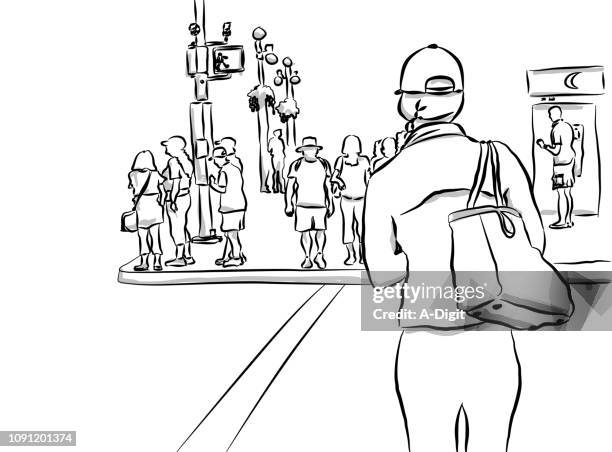 ilustraciones, imágenes clip art, dibujos animados e iconos de stock de centro de la ciudad de paso de peatones peatones - paso peatonal