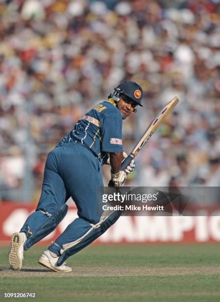 Sri Lanka captain and batsman Arjuna Ranatunga picks up some runs during his innings of 35 runs during the 1996 ICC Cricket World Cup semi final...