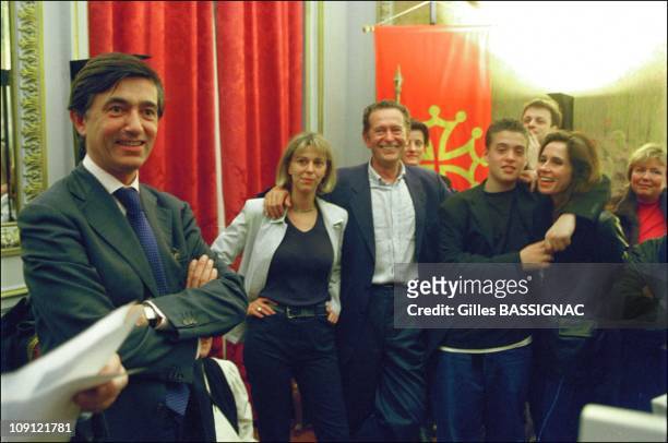 Philippe Douste-Blazy Wins The Municipal Election In Toulouse On March 18Th, 2001 In Toulouse, France. In The Capitole With The Former Mayor...