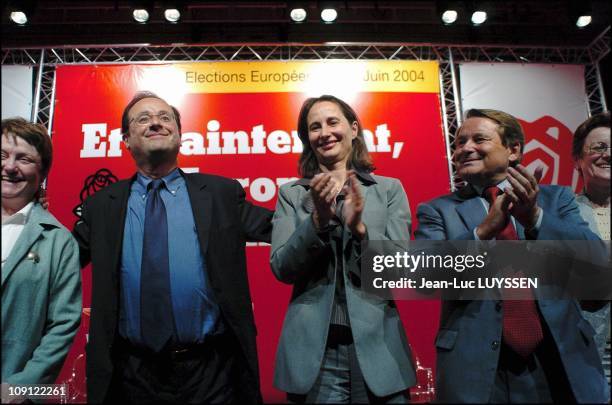 Francois Hollande Campaigning For The European Elections Meeting At "Palais Des Sports" In Limoges. Left To Right: : Catherine Guy-Quint, Francois...