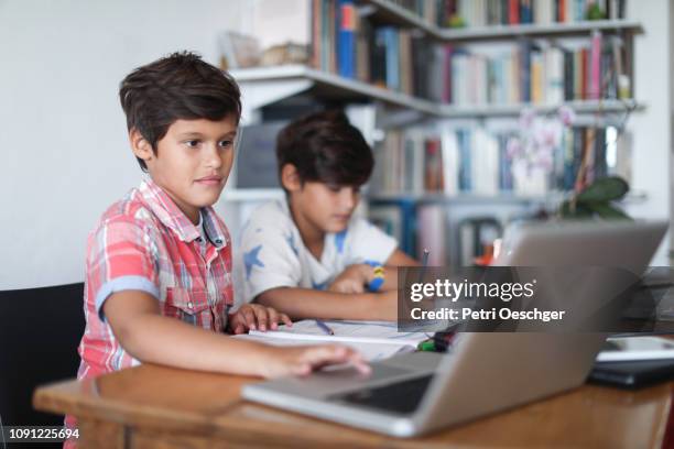 twin sisters doing homework together. - androgynous stock pictures, royalty-free photos & images