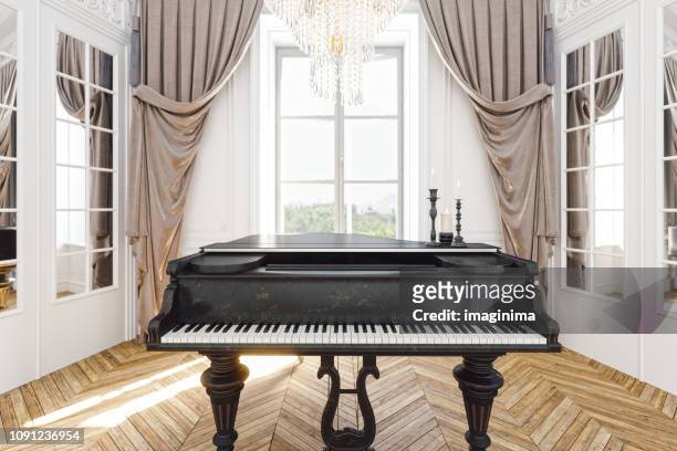 巴羅克式風格的客房內的復古大鋼琴 - grand piano 個照片及圖片檔