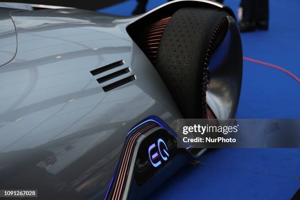Mercedes-Benz EQ Silver Arrow concept-car is displayed during the press day of the 2019 concept-cars exhibition and automobile design in Paris on...