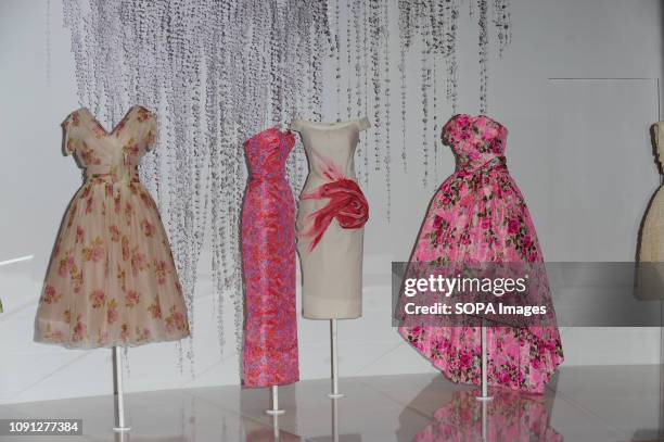 Christian Dior, Designer of Dreams clothes creations seen during the fashion exhibition supported by Swarovski, at the V&A Museum in London.