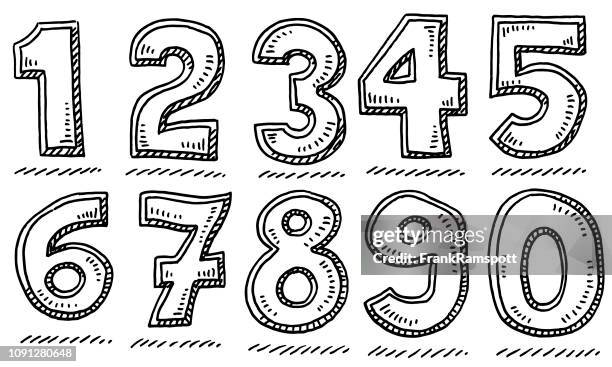 bold numbers set drawing - hand drawn number 6 stock illustrations