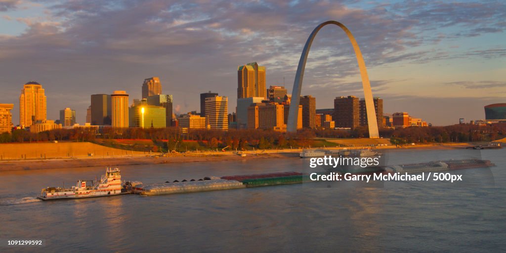 AEP Tow with Barges Passing Through St Louis