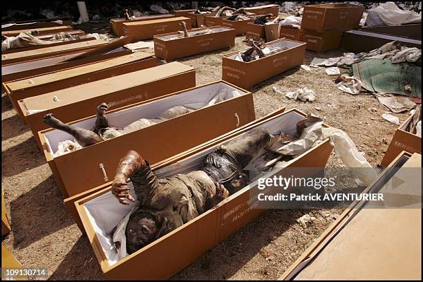 Hundreds Of Corpses Killed By Tsunami Waiting To Be Identified In A Buddhist Temple Near Khao Lak On December 29, 2004 In Khao Lak, India.