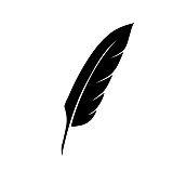 vintage pen feather writer symbol, literature icon, diary sign, black illustration,
