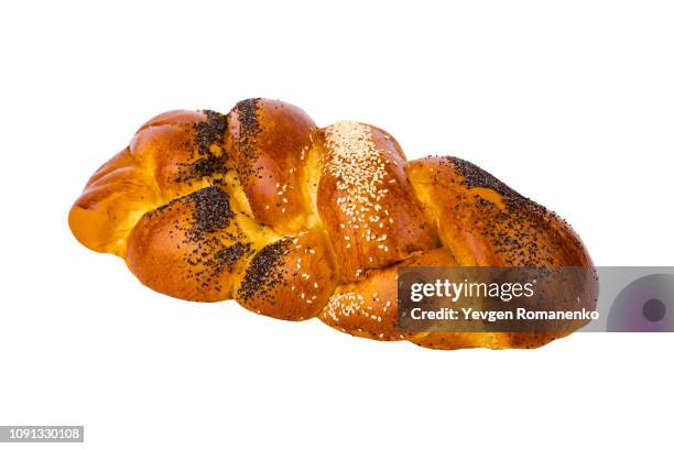 twisted bread isolated on white background - challah stock-fotos und bilder