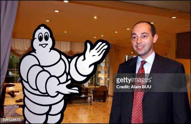 Edouard Michelin Presents 2001 Results For Michelin On February 26Th, 2002 In Paris, France.