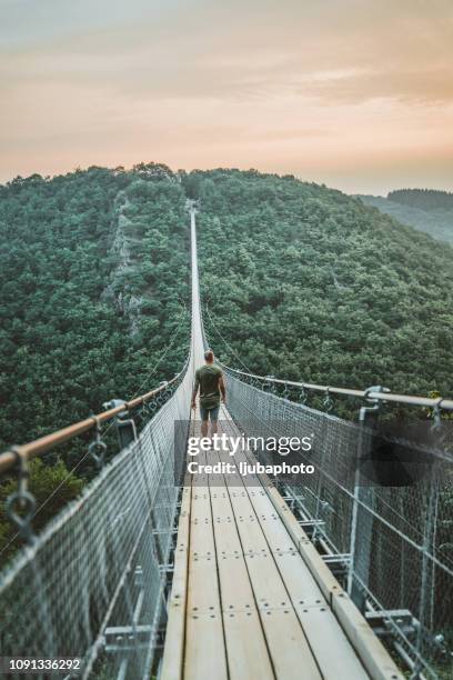 it's hard to look back when you've seen so much - person on suspension bridge stock pictures, royalty-free photos & images