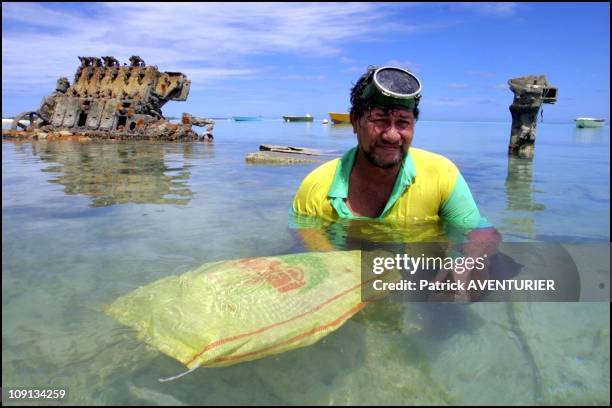 Climate Warming And Water Rise Threaten Pacific Nation Of Tuvalu. On January 4Th, 2002 In Funafuti, Tuvalu. Fisherman In The Lagoon Of Funafuti.