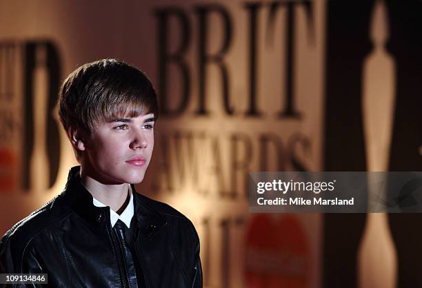 Justin Bieber arrives at the BRIT Awards at O2 Arena on February 15, 2011 in London, England.