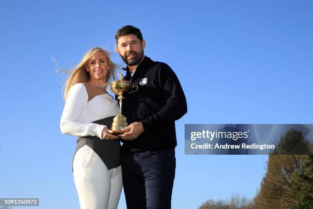 Padraig Harrington and his wife Caroline Harrington pose for a photo as Padraig Harrington is named European Ryder Cup Captain for 2020 during a...