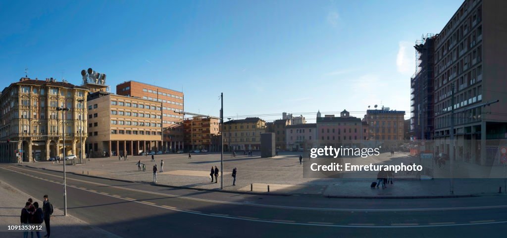 Panoramic view of 8 august square in Bologna.