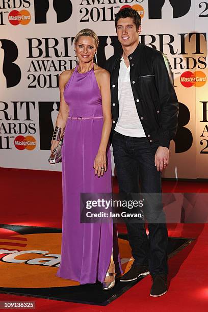 Tess Daly and Vernon Kay attend The Brit Awards 2011 held at The O2 Arena on February 15, 2011 in London, England.