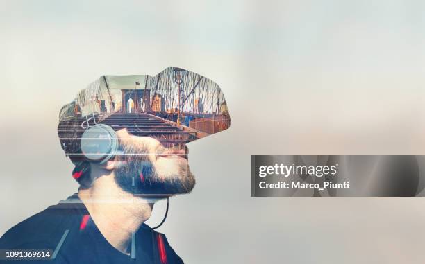 double exposure virtual reality - gaming industry stock pictures, royalty-free photos & images