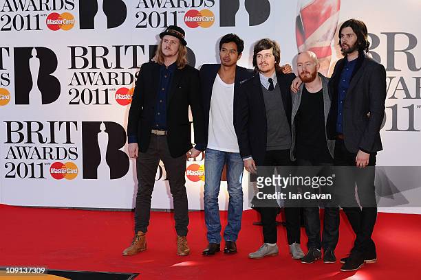 The Temper Trap arrive on the red carpet for The BRIT Awards 2011 at the O2 Arena on February 15, 2011 in London, England.