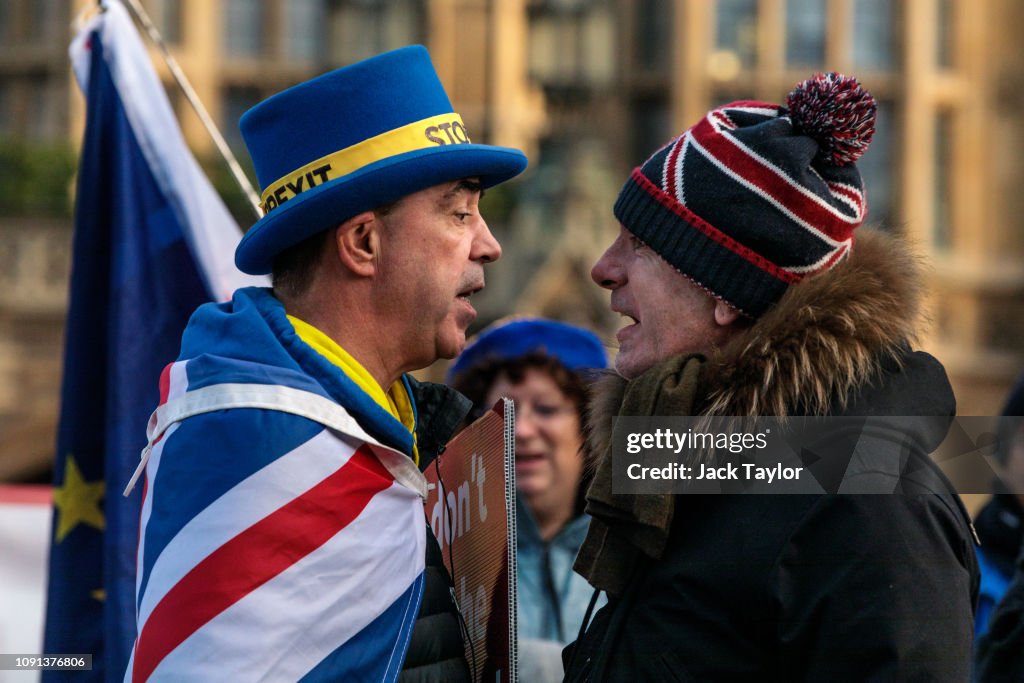 Leave And Remain Brexit Protesters Outside The UK Parliament