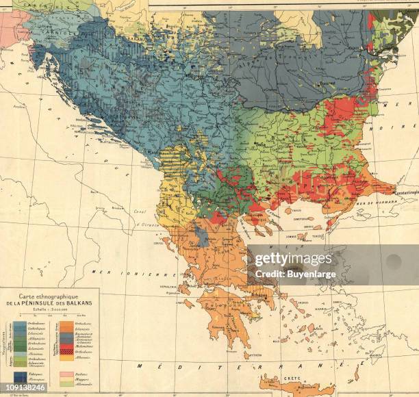 An ethnographic map of the Balkan Peninsula, 1918. Illustration by Jovan Cvijic.