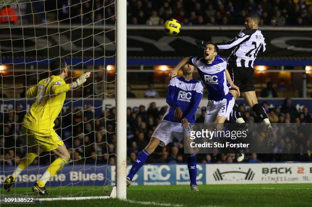 Leon Best of Newcastle scores the second Newcastle goal during the Barclays Premier League match between Birmingham City and Newcastle United at St...