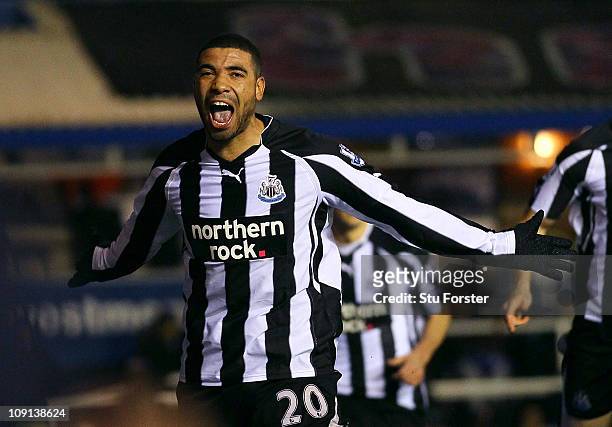 Newcastle striker Leon Best celebrates the second Newcastle goal during the Barclays Premier League match between Birmingham City and Newcastle...