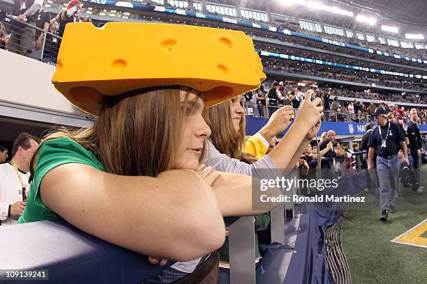 Green Bay Packers fan looks on from her seat at Cowboys Stadium as the Packers take on the Pittsburgh Steelers in Super Bowl XLV on February 6, 2011...