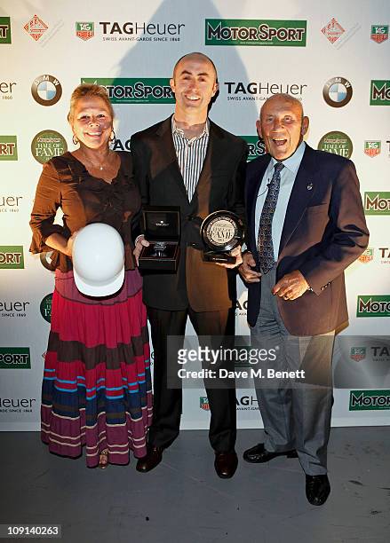 Lady Susie Moss, racing driver David Brabham accepting on behalf of his father inductee Sir Jack Brabham, and Sir Stirling Moss attend the Motor...