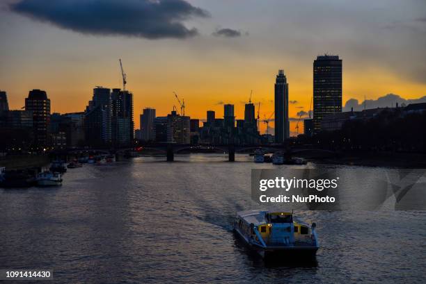The Houses of Parliament are silohuetted as the sun sets, London on January 30, 2019. The EU's chief negotiator Michel Barnier says the Irish...