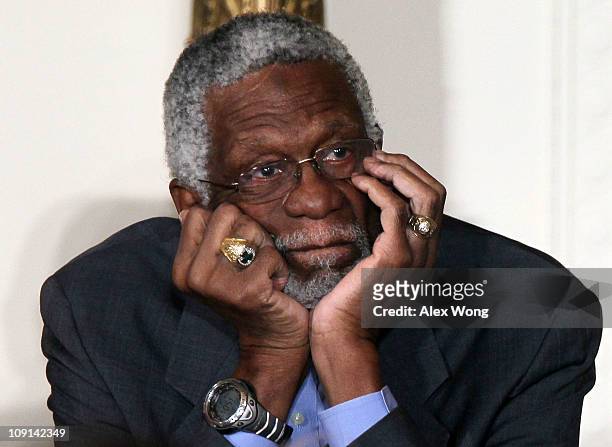Former Boston Celtics captain Bill Russell listens during the 2010 Medal of Freedom presentation ceremony at the East Room of the White House...