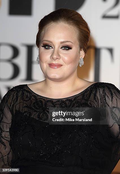 Adele arrives at the BRIT Awards at O2 Arena on February 15, 2011 in London, England.